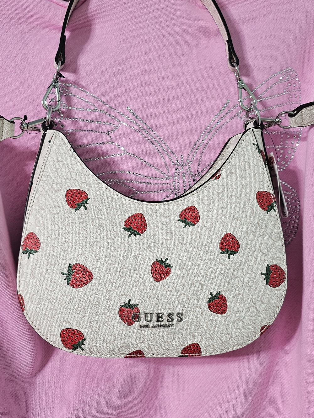 GUESS Strawberry Print Pale PinkShoulder Bag